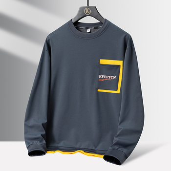 Мъжки пуловер, пролетен, есенен и зимен, нов модерен, красив, връхно облекло с кръгло деколте, свободна долна част, тениска с дълъг ръкав и вътрешен горнище