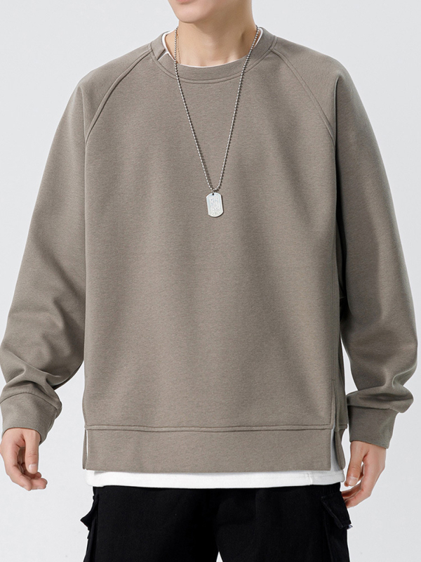 Pánska jesenná a zimná nová ťažká mikina s okrúhlym výstrihom, falošná dvojdielna mikina, pánska americká módna značka, pánsky čisto farebný voľný top