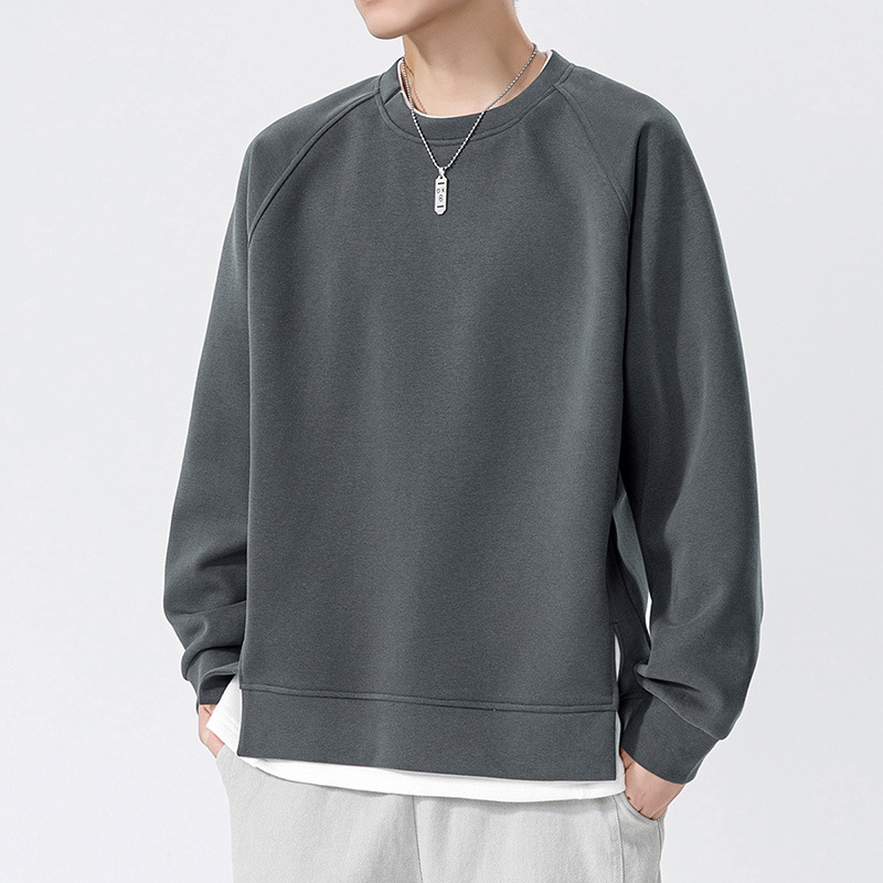 Pánska jesenná a zimná nová ťažká mikina s okrúhlym výstrihom, falošná dvojdielna mikina, pánska americká módna značka, pánsky čisto farebný voľný top