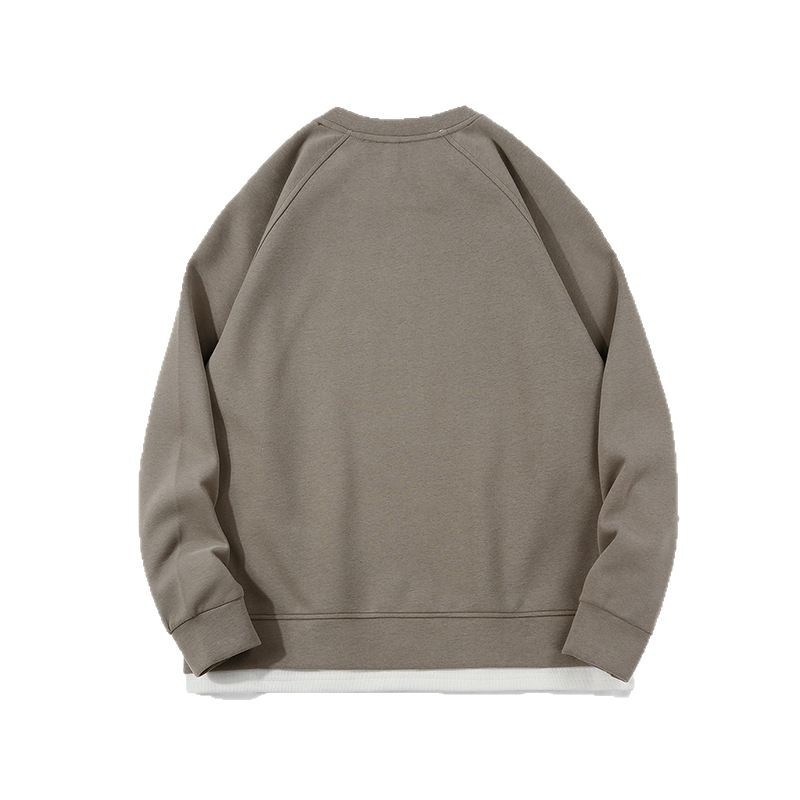 Pánska jesenná a zimná nová ťažká mikina s okrúhlym výstrihom, falošná dvojdielna mikina, pánska americká módna značka, pánsky čisto farebný voľný top