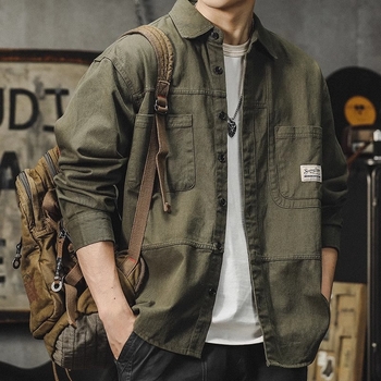 Американска работна риза в стил Мъжка пролет/есен 2024, ново свободно тънко яке в японски стил, ретро, ежедневна риза с дълъг ръкав