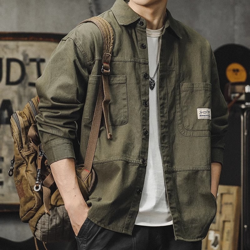 Amerikai munkás ing stílusú férfi 2024 tavaszi és őszi új, laza, vékony kabát, japán stílusú retró, hétköznapi hosszú ujjú ing