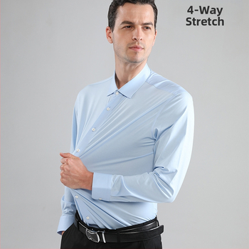 Ανδρικό πουκάμισο με λάστιχο και αγκράφα, με τελείωμα, χωρίς ίχνη, τετράπλευρο, με μεταξωτό ύφασμα, που δεν σιδερώνεται, σε στενή γραμμή, Amazon Explosion