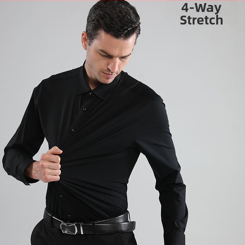 Pánska hodvábna, nežehlivá, úzka, štvorstranná elastická košeľa Cross-border Traceless, s prackou, veľkosť Amazon Explosion