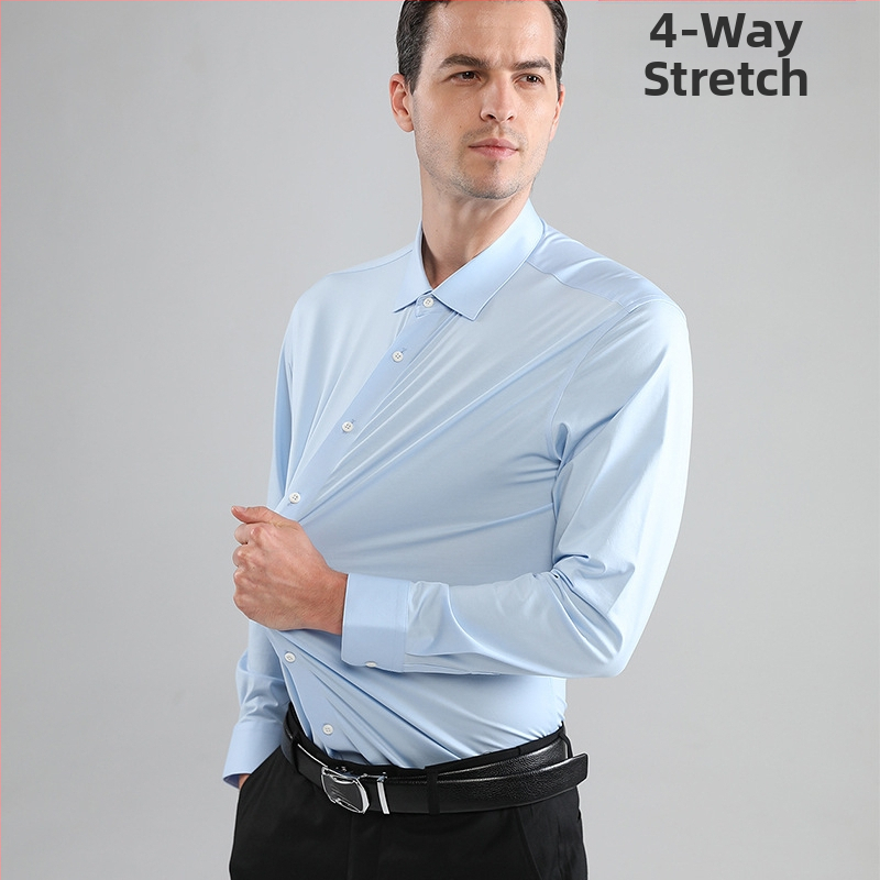 Pánska hodvábna, nežehlivá, úzka, štvorstranná elastická košeľa Cross-border Traceless, s prackou, veľkosť Amazon Explosion