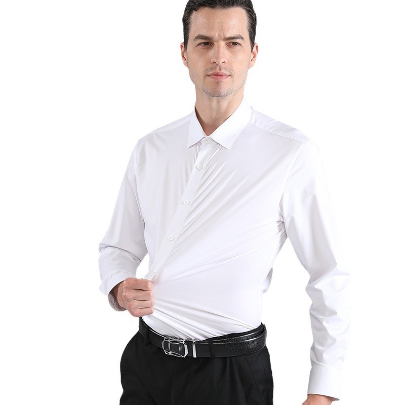 Határokon átnyúló, nyomtalan, négyoldalas, magas elasztikus ing, férfi selymes, vasalhatatlan, izomszerű, karcsúsított, csatos ing, Amazon Explosion