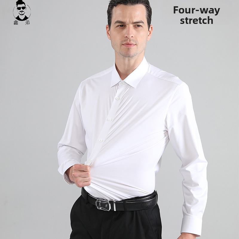 Pánska hodvábna, nežehlivá, úzka, štvorstranná elastická košeľa Cross-border Traceless, s prackou, veľkosť Amazon Explosion