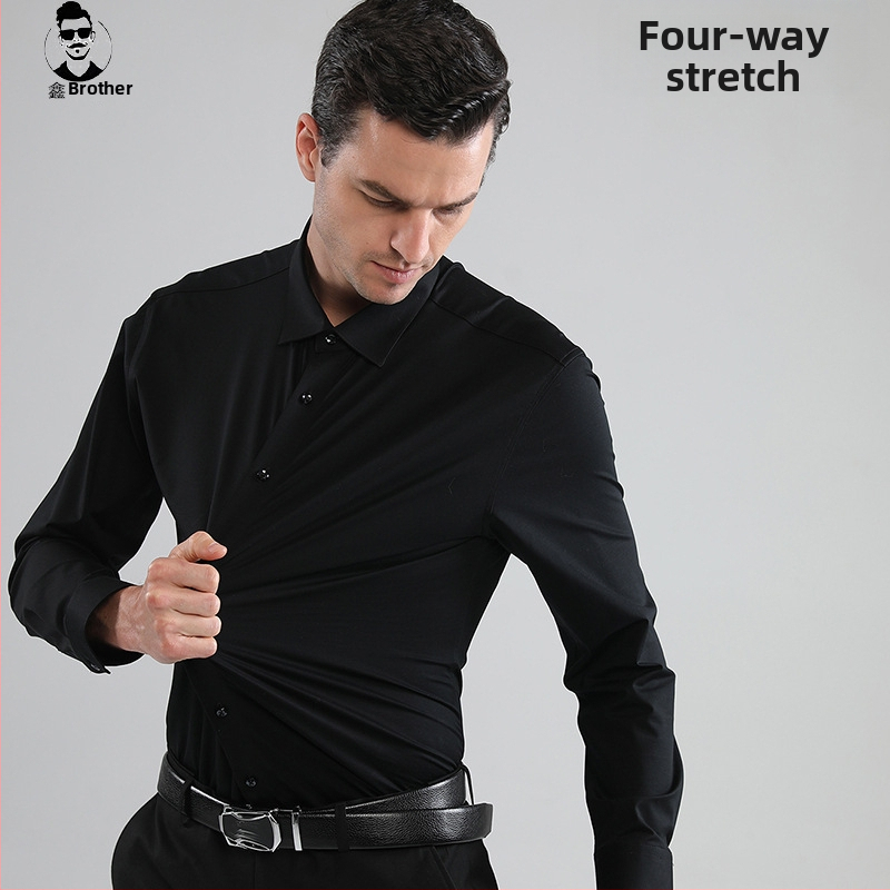 Pánska hodvábna, nežehlivá, úzka, štvorstranná elastická košeľa Cross-border Traceless, s prackou, veľkosť Amazon Explosion