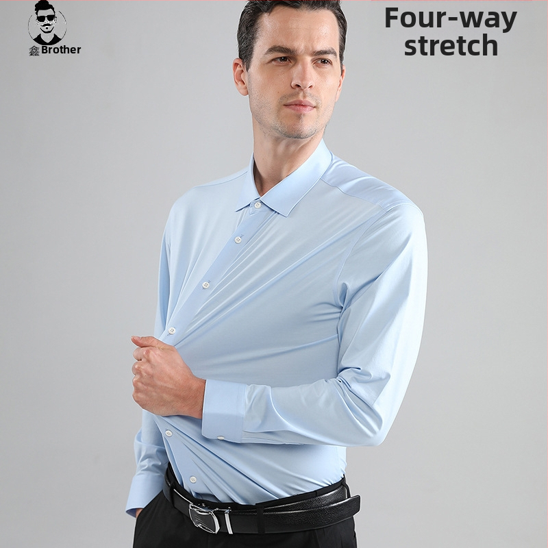 Pánska hodvábna, nežehlivá, úzka, štvorstranná elastická košeľa Cross-border Traceless, s prackou, veľkosť Amazon Explosion