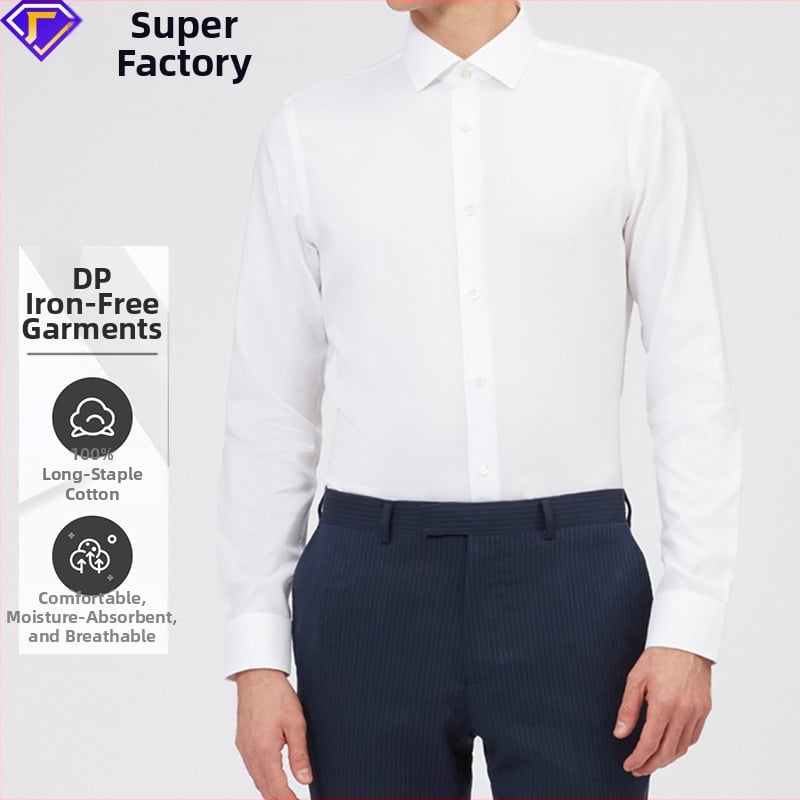 Férfi DP pamut ruhadarab, vasalhatatlan egyedi ing, férfi hosszú ujjú, üzleti, professzionális tavaszi és őszi, ránctalanító fehér ing nagykereskedelemben