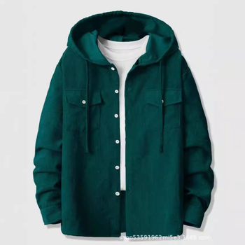 Νέο ανδρικό μπλουζάκι από κοτλέ Amazon AliExpress 2024, μονόχρωμο, τσεπωτό, casual μπουφάν με κουκούλα για άνδρες