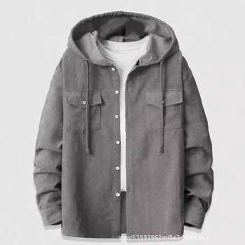 Νέο ανδρικό μπλουζάκι από κοτλέ Amazon AliExpress 2024, μονόχρωμο, τσεπωτό, casual μπουφάν με κουκούλα για άνδρες