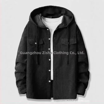 Νέο ανδρικό μπλουζάκι από κοτλέ Amazon AliExpress 2024, μονόχρωμο, τσεπωτό, casual μπουφάν με κουκούλα για άνδρες