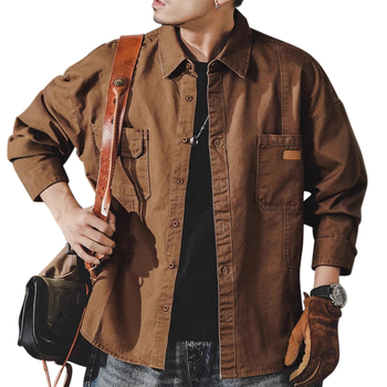 Мъжка есенна и зимна риза, памучна винтидж военна работна екипировка, риза с дълъг ръкав и много джобове, ловни дрехи Tough Guy