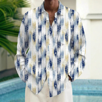 Ανδρικό Πουκάμισο Πολύχρωμο με Στοιχεία Σχέδιου και Μακρυμάνικο Μπλούζα με Στάμπα Κουμπιών Ξεχωριστό Καθημερινό Casual Μοντέρνο Ανδρικό Πουκάμισο