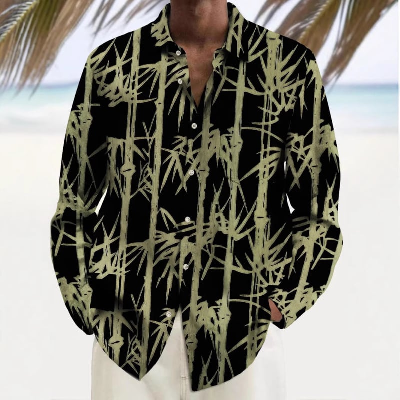 Cămașă bărbătească, model multicolor, elemente, mânecă lungă, top cu nasturi, imprimeu distinctiv, casual, la modă zilnică, cămașă bărbătească