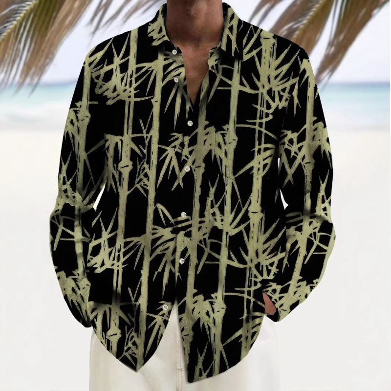 Cămașă bărbătească, model multicolor, elemente, mânecă lungă, top cu nasturi, imprimeu distinctiv, casual, la modă zilnică, cămașă bărbătească