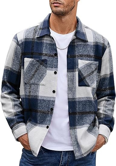 2023 Amazon Men's Flanel Groased Casual Fashion Cel mai ușor pentru asortare Jachetă în carouri frumoasă
