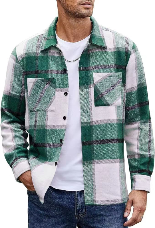 2023 Amazon Men's Flanel Groased Casual Fashion Cel mai ușor pentru asortare Jachetă în carouri frumoasă