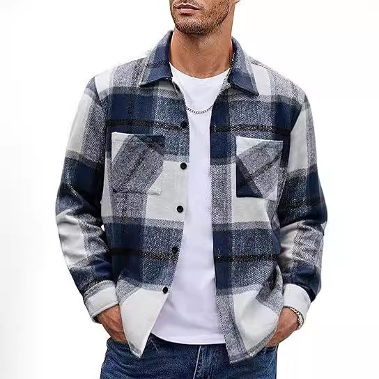2023 Amazon Men's Flanel Groased Casual Fashion Cel mai ușor pentru asortare Jachetă în carouri frumoasă