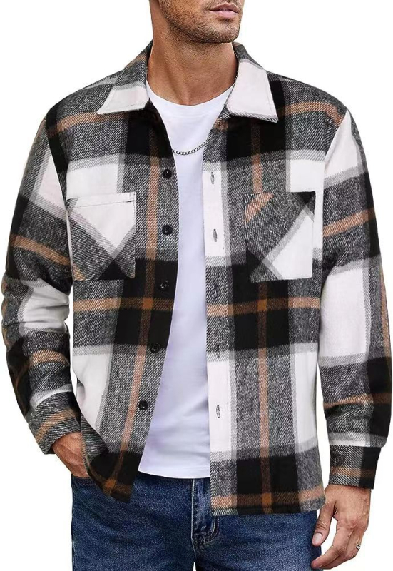 2023 Amazon Men's Flanel Groased Casual Fashion Cel mai ușor pentru asortare Jachetă în carouri frumoasă