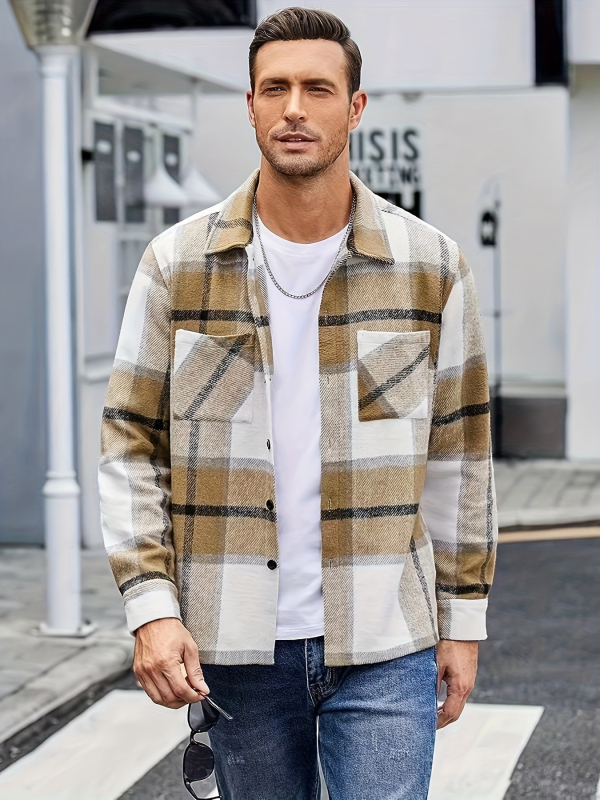 2023 Amazon Men's Flanel Groased Casual Fashion Cel mai ușor pentru asortare Jachetă în carouri frumoasă