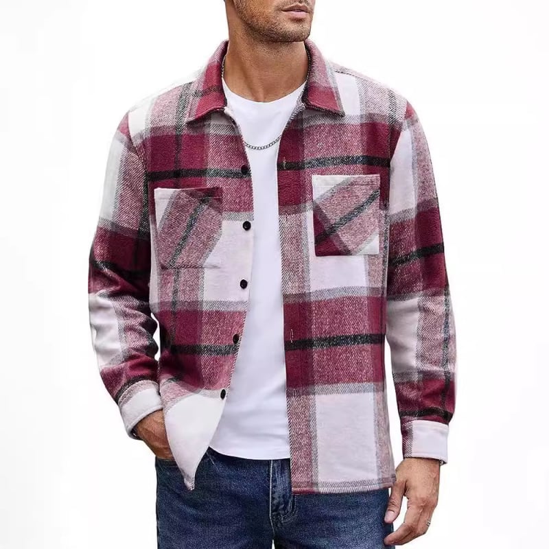 2023 Amazon Men's Flanel Groased Casual Fashion Cel mai ușor pentru asortare Jachetă în carouri frumoasă