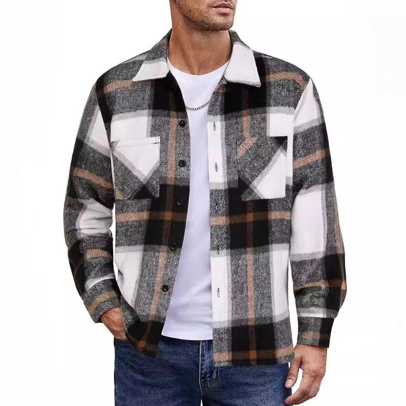 2023 Amazon Men's Flanel Groased Casual Fashion Cel mai ușor pentru asortare Jachetă în carouri frumoasă