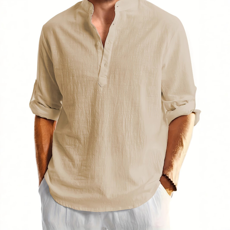 Pánske ľanové tričko Henry s dlhým rukávom od Amazonu, ľanové tričko s dlhým rukávom, plážové joga, voľný slim top od Henryho