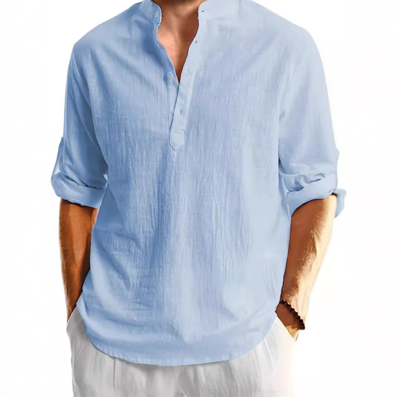 Pánske ľanové tričko Henry s dlhým rukávom od Amazonu, ľanové tričko s dlhým rukávom, plážové joga, voľný slim top od Henryho