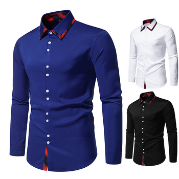 Εξωτερικό Εμπόριο Amazon Φθινόπωρο Νέο Ανδρικό Καρό Πουκάμισο με Τρίγωνο Γιακά και Μακρυμάνικο σε Αντίθεση, Casual Ευρωπαϊκό Μέγεθος, Πουκάμισο A368