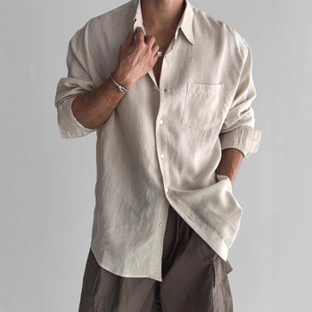 Tricou retro de culoare solidă european și american pentru bărbați, de înaltă calitate, Sense Loose, cu mânecă lungă, cu protecție solară, îmbrăcăminte cu buzunar, design Sense Workwear, jachetă