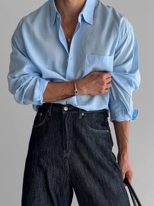 Tricou retro de culoare solidă european și american pentru bărbați, de înaltă calitate, Sense Loose, cu mânecă lungă, cu protecție solară, îmbrăcăminte cu buzunar, design Sense Workwear, jachetă