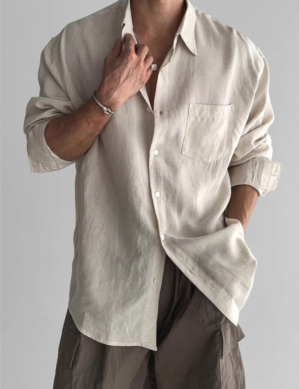 Tricou retro de culoare solidă european și american pentru bărbați, de înaltă calitate, Sense Loose, cu mânecă lungă, cu protecție solară, îmbrăcăminte cu buzunar, design Sense Workwear, jachetă