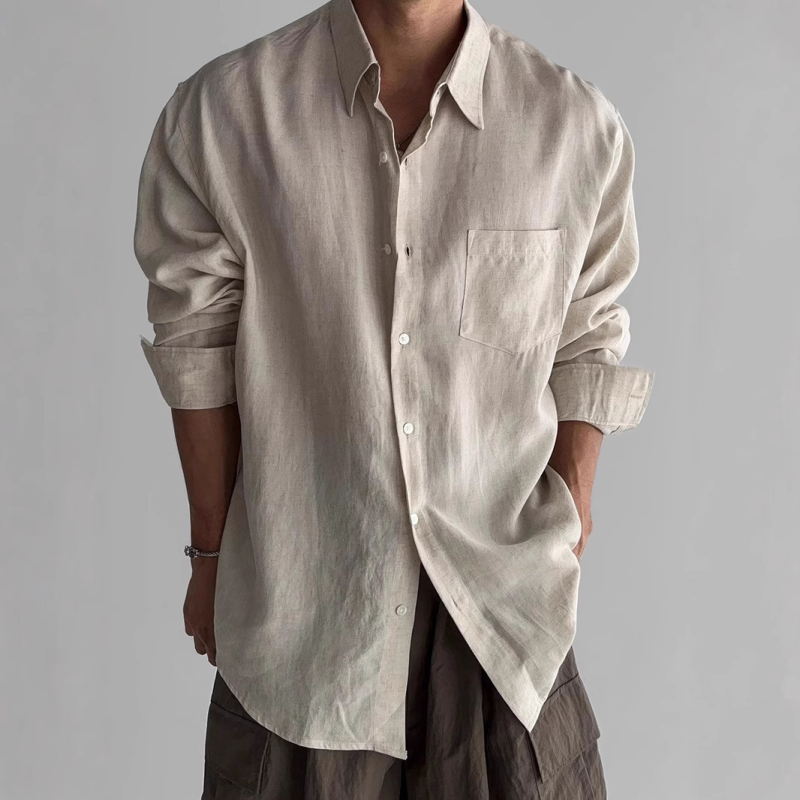 Tricou retro de culoare solidă european și american pentru bărbați, de înaltă calitate, Sense Loose, cu mânecă lungă, cu protecție solară, îmbrăcăminte cu buzunar, design Sense Workwear, jachetă