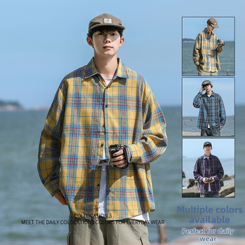 2024 Nová jesenná móda Jednoduchá kontrastná farebná pánska kockovaná košeľa v kórejskom štýle Trendy ležérna pánska košeľa s dlhým rukávom