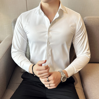 Νέο Ανδρικό Ελαστικό Πουκάμισο χωρίς Ρυτίδες με Μακρυμάνικο, Επαγγελματικό, Casual Πουκάμισο, Αντιρυτιδικό, Μυτερό Γιακά, Μονόχρωμο, Στολή