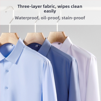 Ανδρικό μακρυμάνικο πουκάμισο τριών τεμαχίων, μονόχρωμο, επίσημο, επαγγελματικό, μη σιδερώσιμο, αδιάβροχο, ανθεκτικό στο λάδι και αντιρρυπαντικό, λευκό πουκάμισο για άνδρες