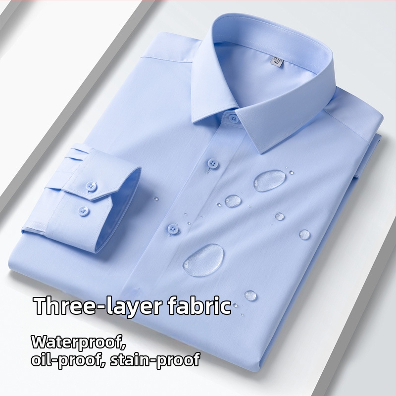 Pánska trojfarebná košeľa s dlhým rukávom, obchodná, profesionálna, pánska, jednofarebná, formálna, nežehlivá, vodeodolná, olejoodolná, proti znečisteniu, pánska biela košeľa