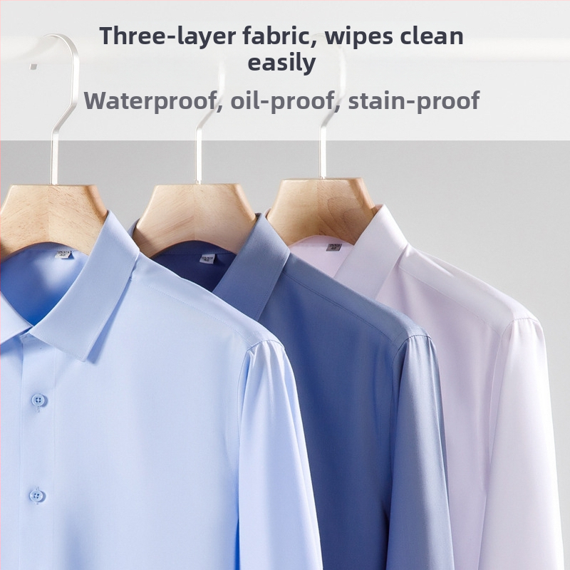 Pánska trojfarebná košeľa s dlhým rukávom, obchodná, profesionálna, pánska, jednofarebná, formálna, nežehlivá, vodeodolná, olejoodolná, proti znečisteniu, pánska biela košeľa