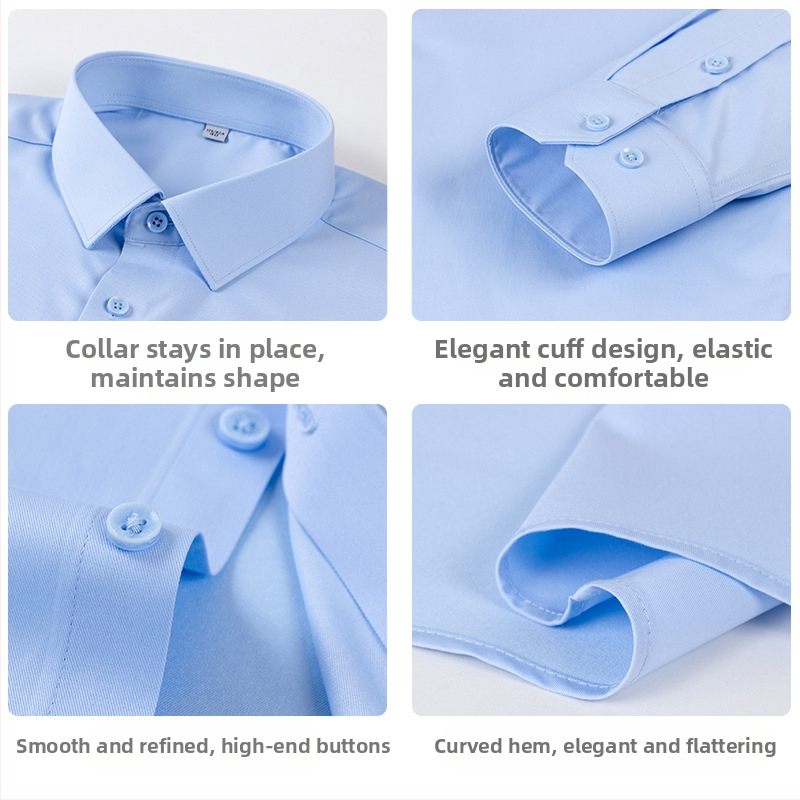 Pánska trojfarebná košeľa s dlhým rukávom, obchodná, profesionálna, pánska, jednofarebná, formálna, nežehlivá, vodeodolná, olejoodolná, proti znečisteniu, pánska biela košeľa