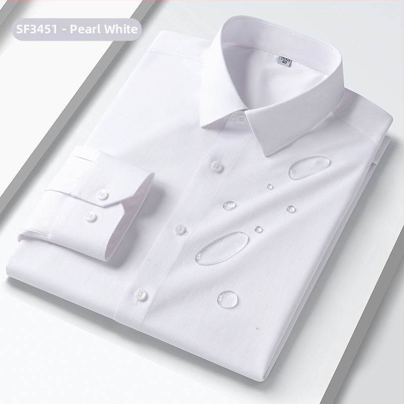 Pánska trojfarebná košeľa s dlhým rukávom, obchodná, profesionálna, pánska, jednofarebná, formálna, nežehlivá, vodeodolná, olejoodolná, proti znečisteniu, pánska biela košeľa