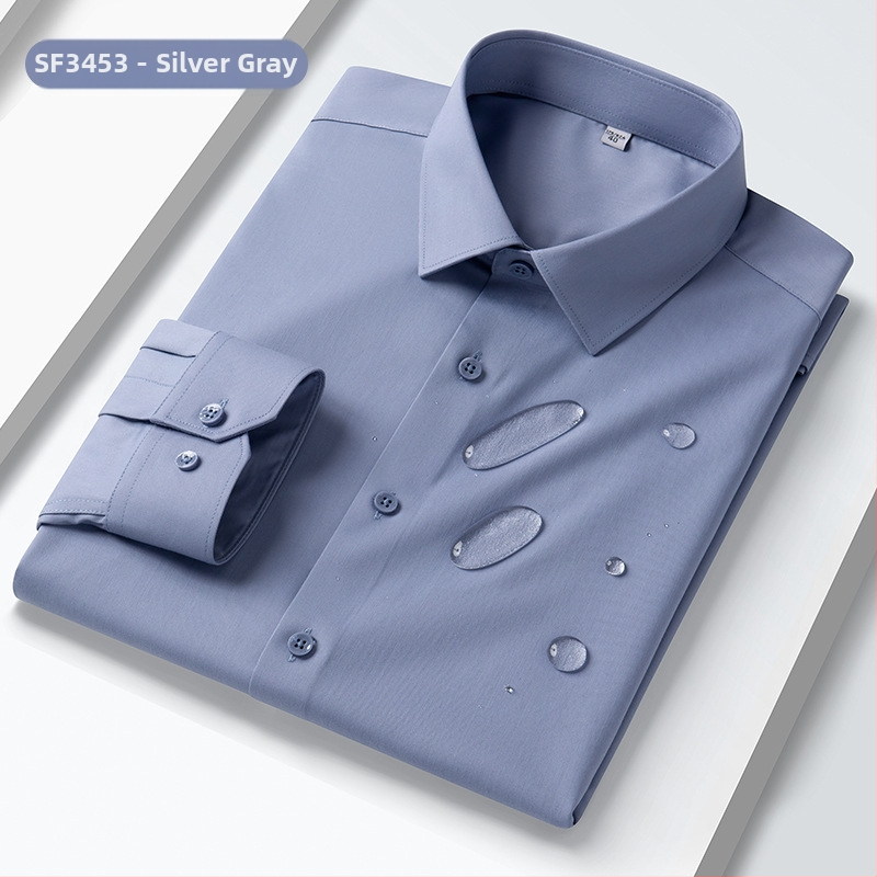 Pánska trojfarebná košeľa s dlhým rukávom, obchodná, profesionálna, pánska, jednofarebná, formálna, nežehlivá, vodeodolná, olejoodolná, proti znečisteniu, pánska biela košeľa