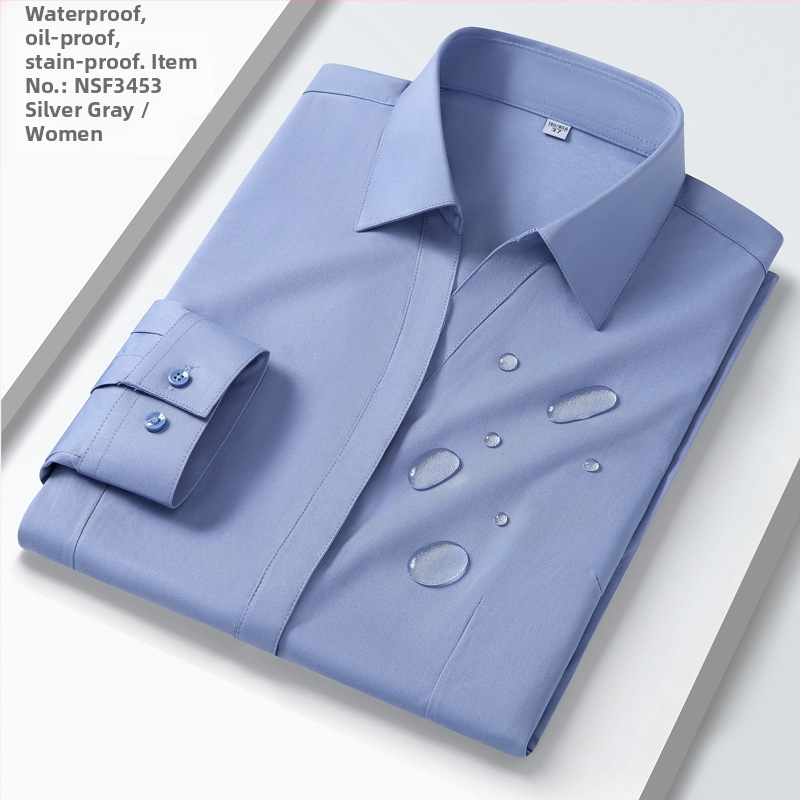 Pánska trojfarebná košeľa s dlhým rukávom, obchodná, profesionálna, pánska, jednofarebná, formálna, nežehlivá, vodeodolná, olejoodolná, proti znečisteniu, pánska biela košeľa