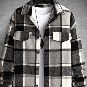 Jesenné a zimné štíhle tričko s dlhým rukávom a kockovaným vzorom od Amazonu 2024, bavlnené, s výbušným brúsením a flísom