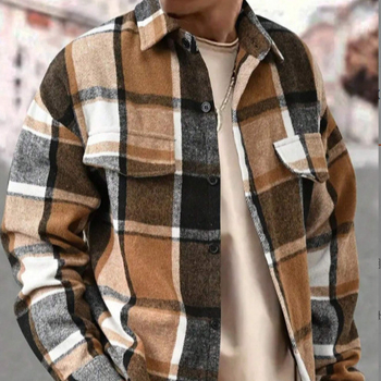 Φθινόπωρο και χειμώνας 2024 λεπτό ανδρικό φλις πουκάμισο Amazon TEMU SHEIN με καρό και μακριά μανίκια, για άνδρες