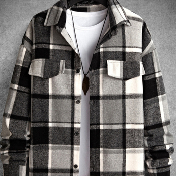 Φθινόπωρο και χειμώνας 2024 λεπτό ανδρικό φλις πουκάμισο Amazon TEMU SHEIN με καρό και μακριά μανίκια, για άνδρες