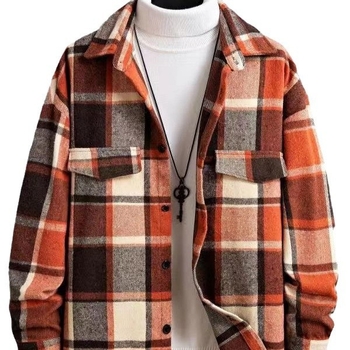 Φθινόπωρο και χειμώνας 2024 λεπτό ανδρικό φλις πουκάμισο Amazon TEMU SHEIN με καρό και μακριά μανίκια, για άνδρες