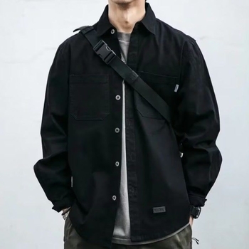 Ανδρικό μακρυμάνικο πουκάμισο, ιαπωνικό ρετρό πουκάμισο εργασίας σε κορεατικό στιλ, μοντέρνο πουκάμισο με φαρδιές τσέπες, νεανικό, ευέλικτο, casual μπουφάν