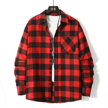 Pánska bavlnená košeľa s dlhým rukávom v európskej veľkosti, jeseň a zima, nový príchod, pánska voľná módna kockovaná košeľa s klopou